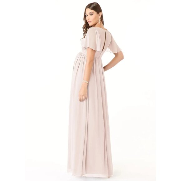 NWT Azazie Maternity Size 6 Verna A-Line V-Neck Chiffon Floor-Length Dress NEW - Picture 2 of 6